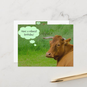 Postal ¡Moo! Cute vaca desea un cumpleaños tranquilo Post
