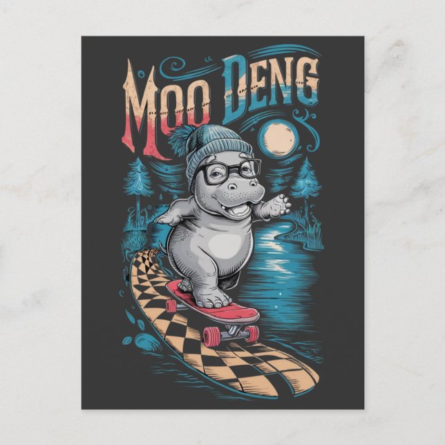 Postal Moo Deng Hippo encantador (Anverso)