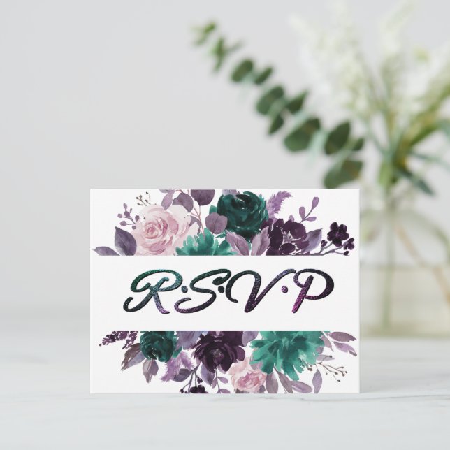 Postal Moody Boho | Eggplant Púrpura Floral Oscura RSVP (Anverso de pie)