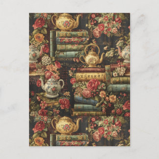Postal Moody Botanical floral Bookshelf & Teapot