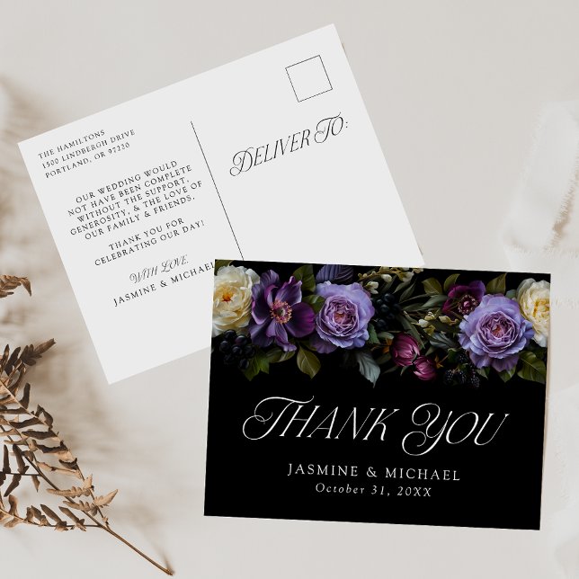 Postal Moody Gothic Floral Boda Gracias (Subido por el creador)