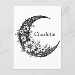 Postal Moon and Flowers Art con nombre de Personalizable