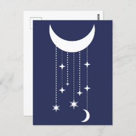 Postal Moon and stars púrpura perlas de cielo nocturno