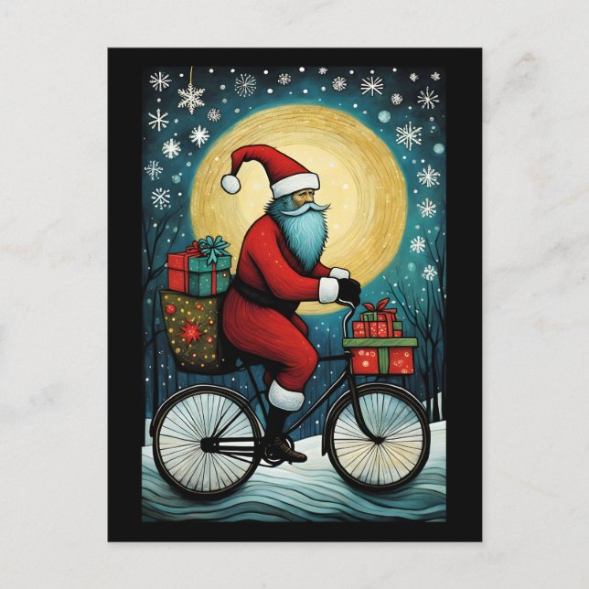 Postal Moon Full Santa Bicycle presenta Navidades (Anverso)