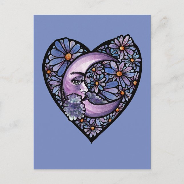 Postal Moon Goddess de flores moradas Moonchild (Anverso)