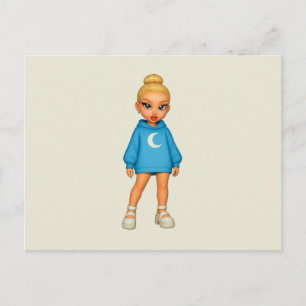 Postal Moon Hoodie Fashion Doll Postcard
