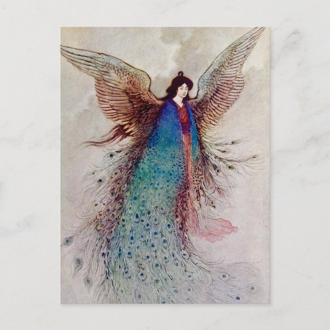 Postal "Moon Maiden" Fairy Art by Warwick Goble (Anverso)