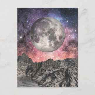 Postal Moon Over Mountain Lake