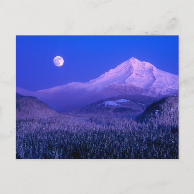 Postal Moonrise Over Mt. Hood Oregon en invierno (Anverso)