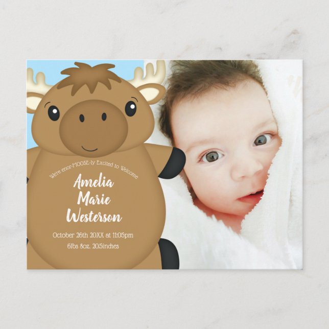 Postal Moose Baby Shower Blue (Anverso)