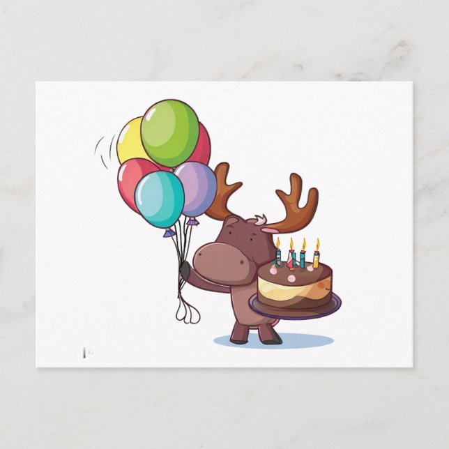 Postal Moose con globo y torta (Anverso)