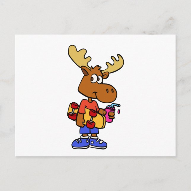 Postal Moose Cute Skater | elegir color de fondo (Anverso)