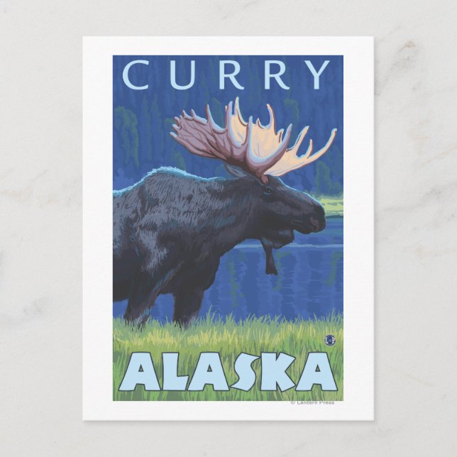 Postal Moose de noche - Curry, Alaska (Anverso)