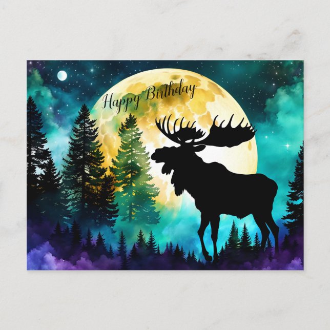 Postal Moose en el bosque Luna llena (Anverso)