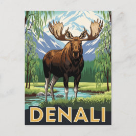 Postal Moose en el Parque Nacional Denali Vintage Alaska