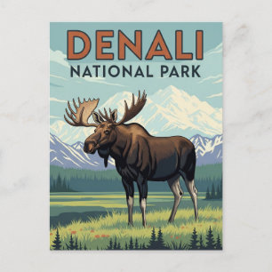 Postal Moose en el Parque Nacional Denali Vintage Alaska
