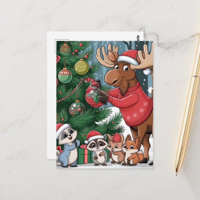 Postal Moose gracioso decorando al Personalizado del árbo (Anverso/Reverso In Situ)