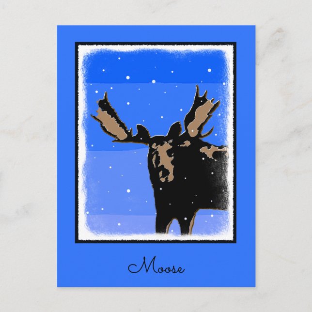 Postal Moose in Winter - Original Wildlife Art (Anverso)