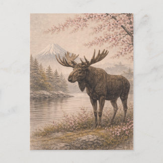 Postal Moose Postcard, Canadian Wildlife Art Card, Forest