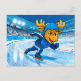 Postal Moose Speed Skating on a Frozen Ice Track