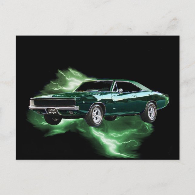Postal Mopar: Cargador Dodge '68 con rayo verde (Anverso)