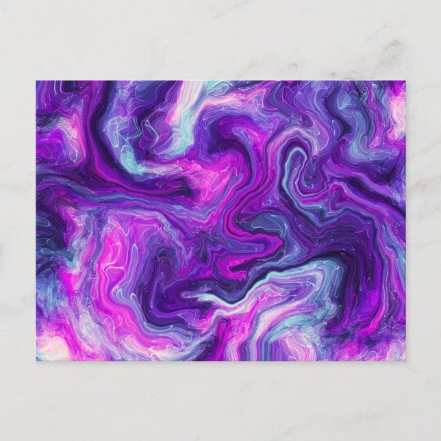 Postal Morado, azul, marble rosado, arte fluido (Anverso)