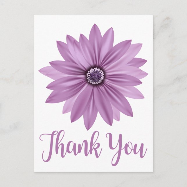 Postal Morado Floral Gracias Daisy Flower (Anverso)