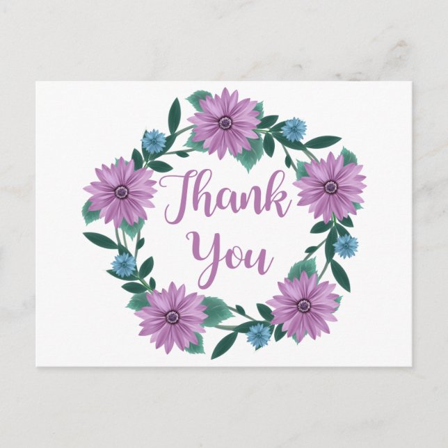 Postal Morado Floral Gracias Daisy Lavender Flower (Anverso)