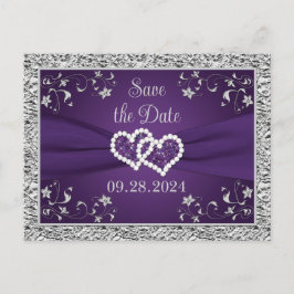 Postal Morado, Gray Love Hearts Wedding Save the Date