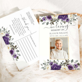 Postal Morado Oscuro Floral Blanco Foto Funeral Memorial