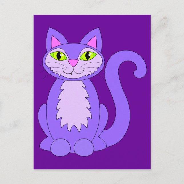 Postal Morado Snaggletooth Kitty Cat Green Eyes Personali (Anverso)