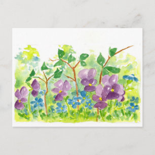 Postal Morado Violeta Acuarela Flor Jardín Primavera