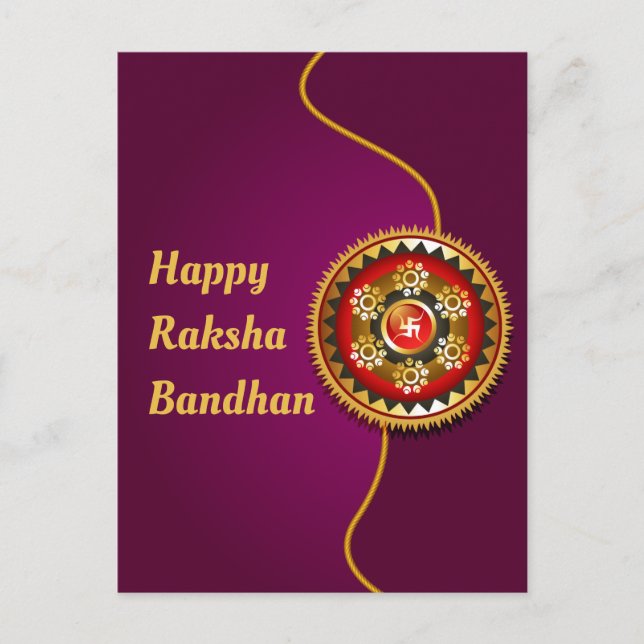 Postal Morado y oro Feliz Raksha Bandhan (Anverso)