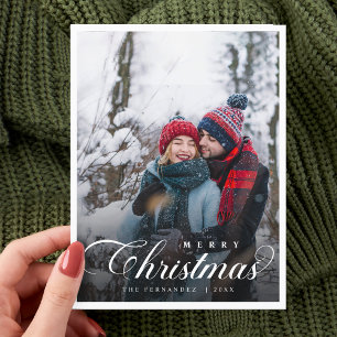 Postal Morerry Christmas Couple Photo Moderne Script