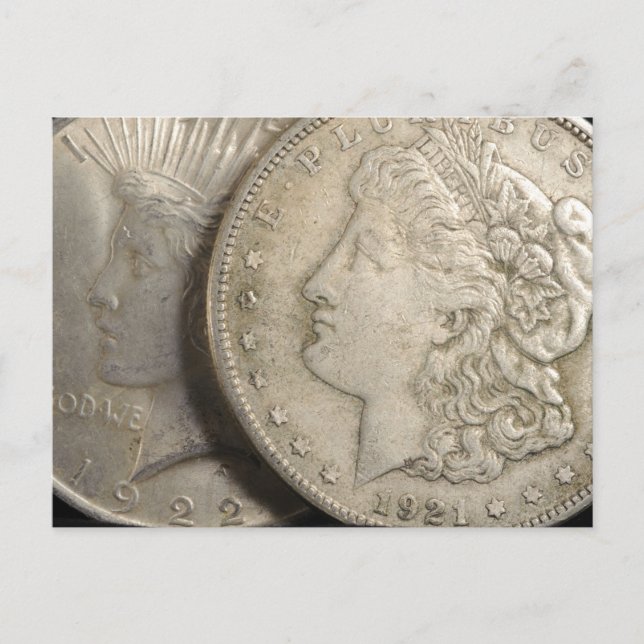 Postal Morgan y Liberty Silver en dólares (Anverso)