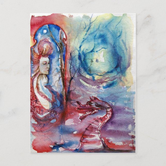 Postal MORGANA / Mágica y misterio ,Fantasía azul rosada (Anverso)