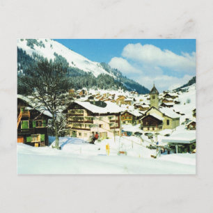 Postal Morgins de la Vieja Suiza, estación de esquí en in