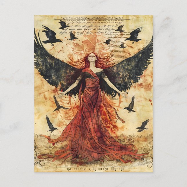 Postal Morrigan Diosa celta de la batalla del destino (Anverso)