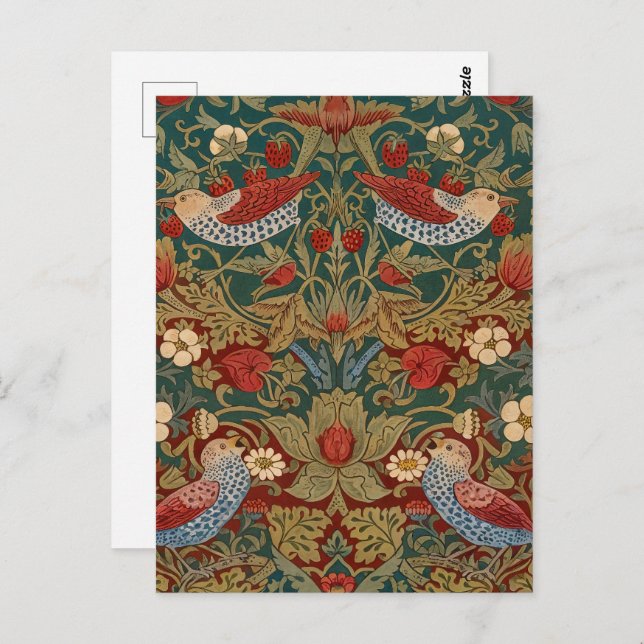 Postal Morris - Ladrón de fresa #2 Patrón floral (Anverso / Reverso)