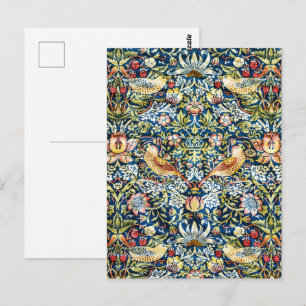 Postal Morris - Pájaro de fresa y patrón floral