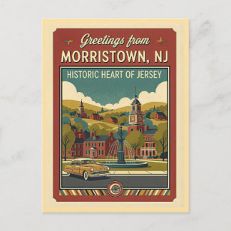Postal Morristown NJ Viajes Retro Estilo Años 50