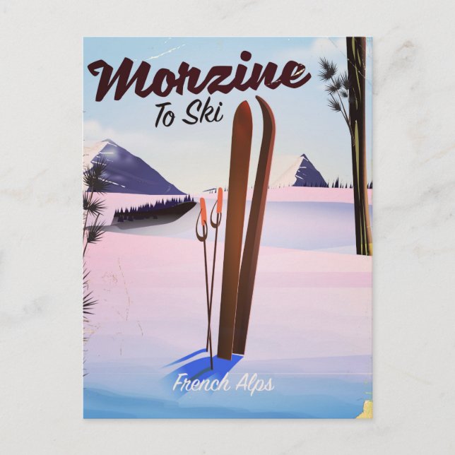 Postal Morzine, poster de esquí de los Alpes franceses (Anverso)