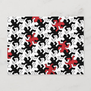 Postal Mosaic Geckos - blanco negro rojo
