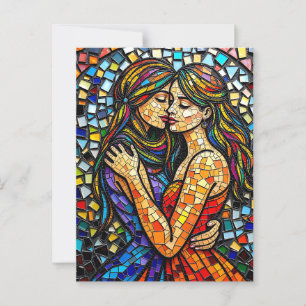 Postal Mosaic Tile Style Ai Art Romantic Embrace