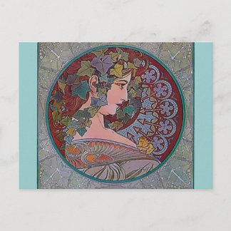 Postal Mosaico Art Deco Mucha Mujer