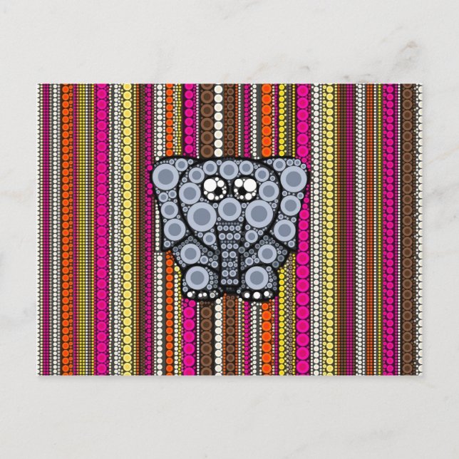 Postal Mosaico circular de elefante funky con franjas (Anverso)