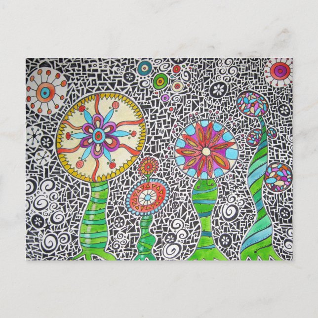Postal Mosaico de acuarela de Funky Plantas (Anverso)