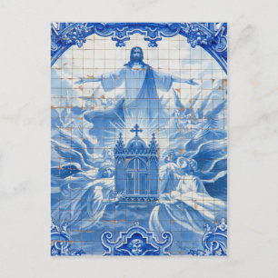Postal Mosaico de azulejos azules de jesús, Portugal