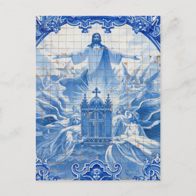 Postal Mosaico de azulejos azules de jesús, Portugal (Anverso)