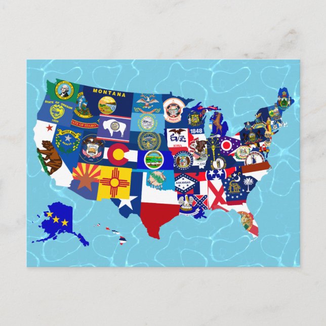 Postal Mosaico de Estados Unidos de Mapa con bandera (Anverso)